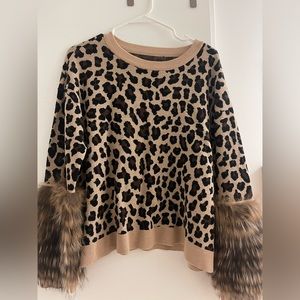 Alice + Olivia Cheetah Sweater with real Fur arms